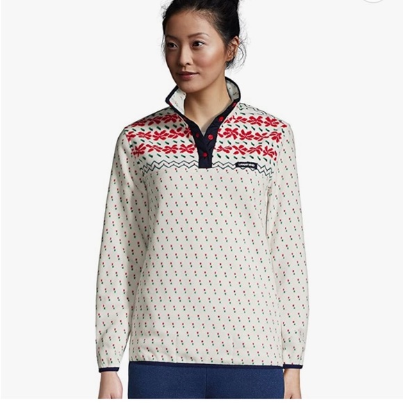 LANDS' END Heritage Fleece Snap Neck Pullover - Picture 1 of 8